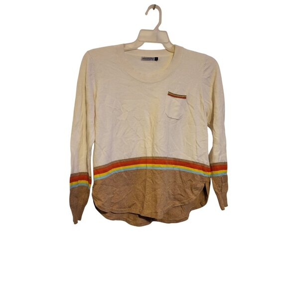 Zaket and Plover sweater cream and tan stripe with chest pocket Size M - Picture 1 of 5